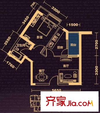 雙城戶型圖一期1-3#樓A14型 2室2廳2衛(wèi)1廚