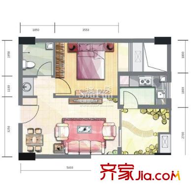 瑞升明院戶型圖A2型 1室2廳1衛(wèi)1廚