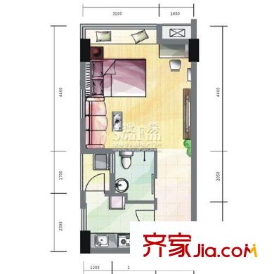 瑞升明院戶型圖A1-2型 1室1廳1衛(wèi)1廚