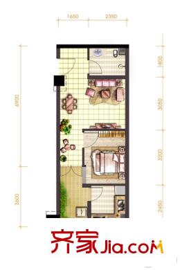 首航欣程一期1、2號(hào)樓標(biāo)準(zhǔn)層F1/2、E1/2戶(hù)型（售罄） 1室1廳1衛(wèi)1廚