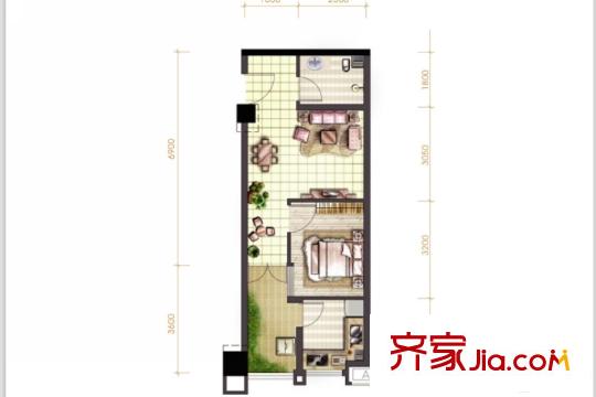 首航欣程1號(hào)樓F1/2戶(hù)型（售罄） 1室1廳1衛(wèi)1廚