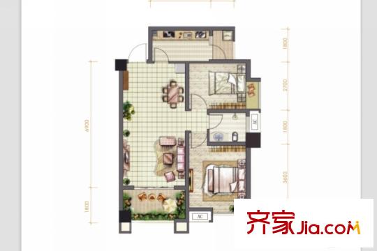 首航欣程1號(hào)樓D1/2戶(hù)型 2室2廳1衛(wèi)1廚