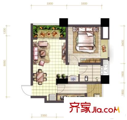 首航欣程1棟C3型標(biāo)準(zhǔn)層（售罄） 1室1廳1衛(wèi)1廚