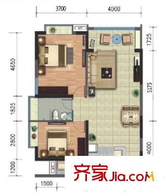 老會展現(xiàn)代城戶型圖一期F戶型 2室2廳1衛(wèi)1廚