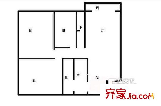 東升國瑞戶型圖戶型圖 3室2廳1衛(wèi)1廚