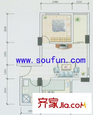 楠寶石戶型圖G型 1室1廳1衛(wèi)1廚