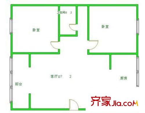中鵬花園C區(qū) 2室 戶型圖
