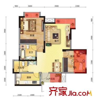 鴻源星睿城戶(hù)型圖5號(hào)樓D1戶(hù)型 2室2廳1衛(wèi)1廚