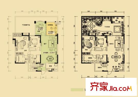 成都新天地戶型圖一期2號樓A型下躍戶型 4室4廳3衛(wèi)1廚