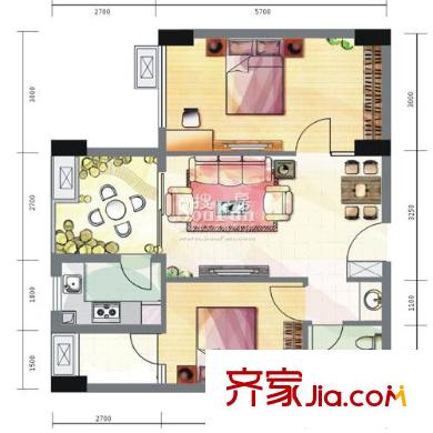 瑞升明院戶型圖B2-1型 2室2廳1衛(wèi)1廚