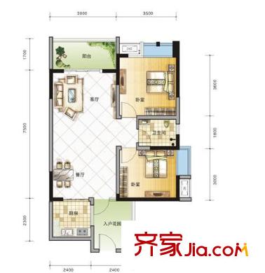 弗客城戶型圖B4戶型 2室2廳1衛(wèi)1廚