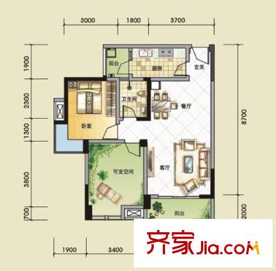 弗客城戶型圖3 2室2廳1衛(wèi)1廚