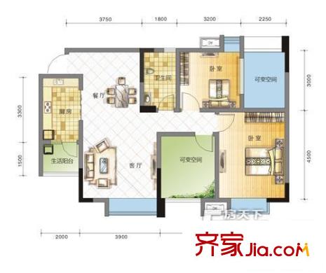 弗客城戶型圖5 3室2廳1衛(wèi)1廚