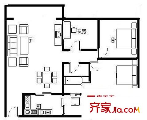 王府花園戶型圖戶型圖 3室2廳1衛(wèi)1廚
