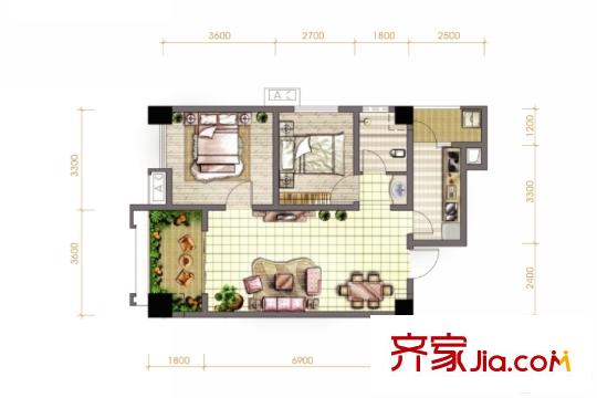 首航欣程1號(hào)樓G3戶(hù)型 2室2廳1衛(wèi)1廚