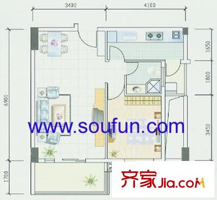 楠寶石戶型圖戶型圖 1室1廳1衛(wèi)1廚