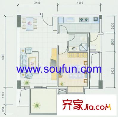 楠寶石戶型圖C1型 1室1廳1衛(wèi)1廚