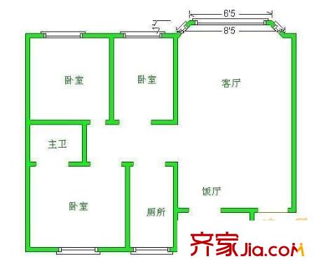 嘉瑞苑戶型圖戶型圖 3室2廳1衛(wèi)1廚