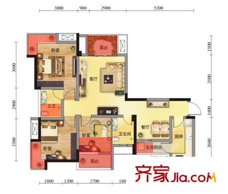 鴻源星睿城戶(hù)型圖4號(hào)樓C1戶(hù)型 3室2廳2衛(wèi)1廚