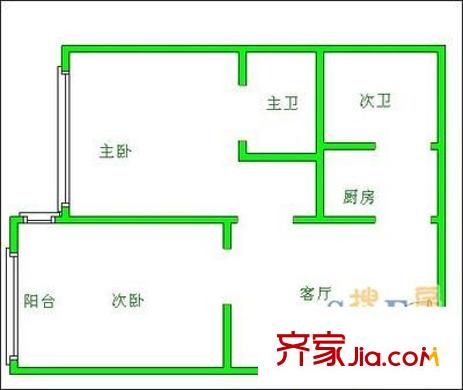 交大廣廈小區(qū) 2室 戶型圖