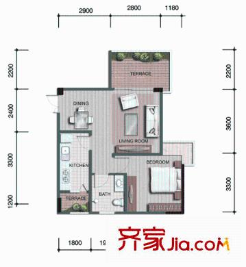 月光誠品戶型圖A2戶型 1室1廳1衛(wèi)1廚