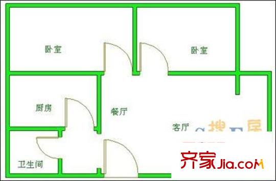瑞升花園戶型圖戶型圖 2室2廳1衛(wèi)1廚
