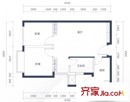 COSMO廣場戶型圖1、2棟標(biāo)準(zhǔn)層E戶型（不分期） 2室1廳1衛(wèi)1廚