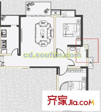 曦城戶型圖F型 2室1廳1衛(wèi)1廚