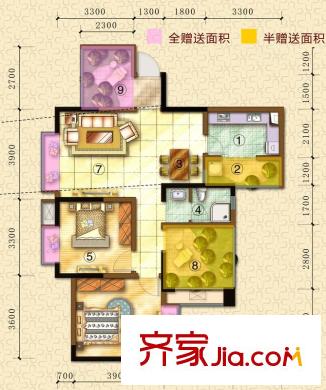 草堂銘城戶型圖1棟1單元奇偶層A3戶型（不分期） 2室2廳1衛(wèi)1廚