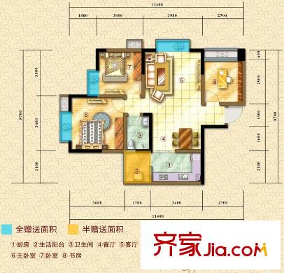 草堂銘城戶型圖2棟1單元4、5號房C1戶型 3室2廳1衛(wèi)1廚