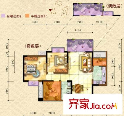 草堂銘城戶型圖1棟2單元奇偶層A1戶型 3室2廳1衛(wèi)1廚