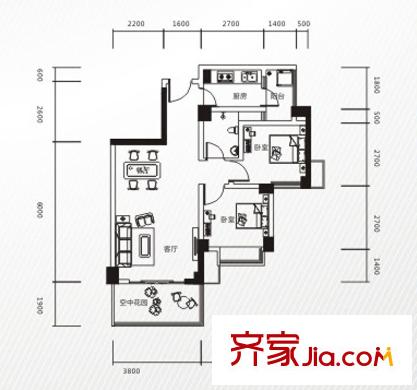 雕刻時光戶型圖一期一批次E4戶型 2室2廳1衛(wèi)1廚