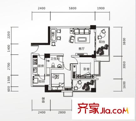 雕刻時光戶型圖一期一批次E3戶型 2室2廳1衛(wèi)1廚