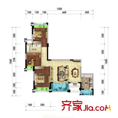 海棠公館戶型圖G戶型（不分期） 3室2廳2衛(wèi)1廚
