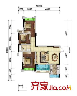 海棠公館戶型圖E戶型（不分期） 3室2廳1衛(wèi)1廚