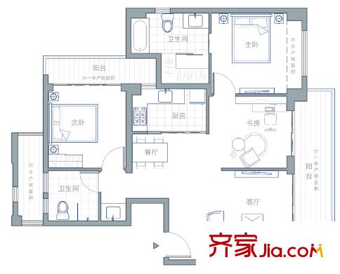 南陽錦城晶品戶型圖2號樓d戶型 3室2廳2衛(wèi)1廚