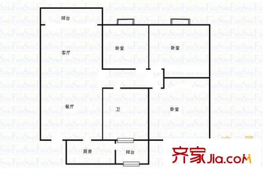 大觀城市花園戶型圖戶型圖 3室2廳1衛(wèi)1廚