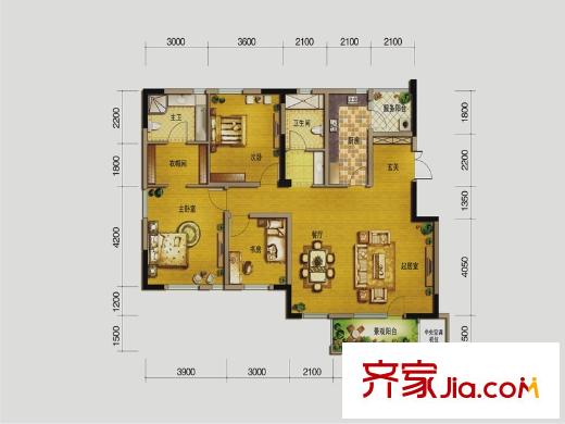 交大歸谷國際住區(qū)戶型圖二期3、4號樓標(biāo)準(zhǔn)層B1戶型（售罄） 3室2廳2衛(wèi)1廚