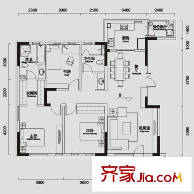 交大歸谷國際住區(qū)戶型圖一期一批次1、6號樓標(biāo)準(zhǔn)層C1戶型（售罄） 3室2廳2衛(wèi)1廚