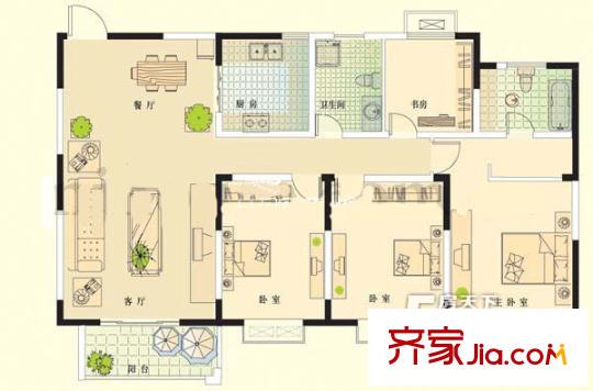 中央花園戶型圖戶型圖 4室2廳2衛(wèi)1廚