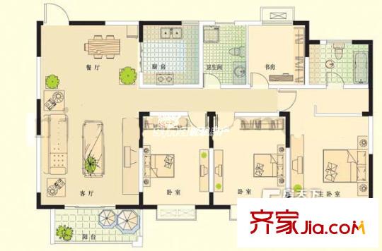 中央花園戶型圖戶型圖 4室2廳2衛(wèi)1廚
