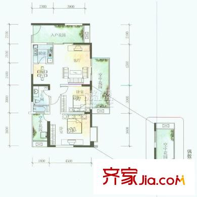 玉林品上戶型圖B-20型奇數(shù)層 2室2廳1衛(wèi)1廚