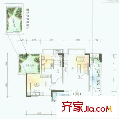 玉林品上戶型圖B-15型偶數(shù)層 2室2廳1衛(wèi)1廚