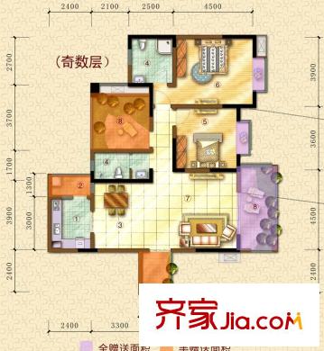 草堂銘城戶型圖1棟2單元奇偶層A2’戶型（不分期） 2室2廳2衛(wèi)1廚