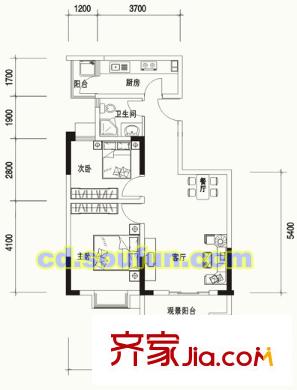 金府世家戶型圖G型 2室2廳1衛(wèi)1廚