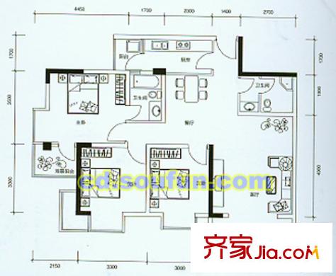 金府世家戶型圖戶型圖 3室2廳2衛(wèi)1廚