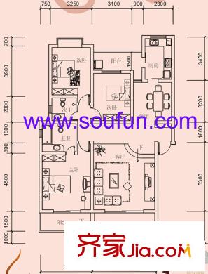 塞納河畔戶型圖F型 3室2廳2衛(wèi)1廚