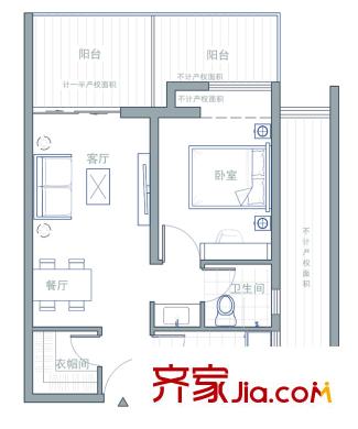南陽錦城晶品戶型圖1號樓b1戶型 1室1廳1衛(wèi)1廚