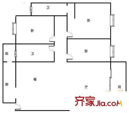 大觀城市花園戶型圖戶型圖 3室2廳2衛(wèi)1廚
