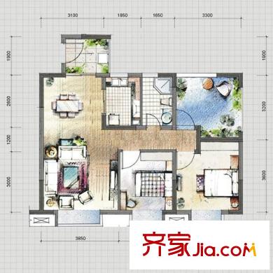正基城市主場(chǎng)戶型圖B1戶型 2室2廳1衛(wèi)1廚